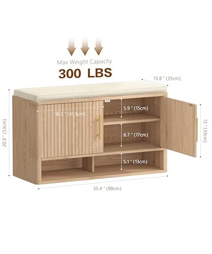 Fluted Shoe Storage Bench, Entryway Bench with Adjustable Shelves - Image 3
