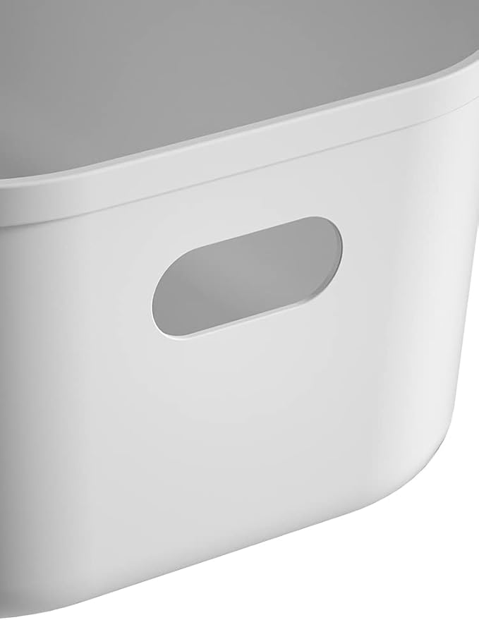 White Plastic Bins/Storage Organizers - Pantry Baskets, Bins for Shelves, Organizer and Storage for Bathroom, Bedrooms, Kitchens and More - Medium Size (Case - 24 Pack)
