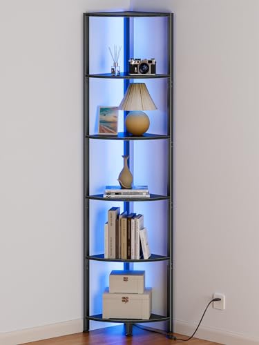 Furnulem 6 Tier Corner Shelf with LED Light, 67.5" Black Narrow - Image 2