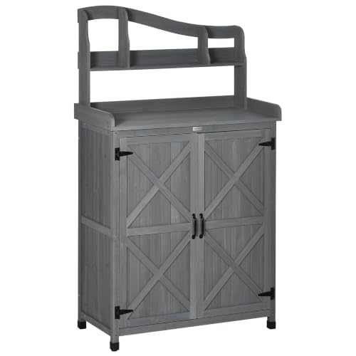 Outsunny Potting Bench Table, Outdoor Storage Cabinet - Image 2