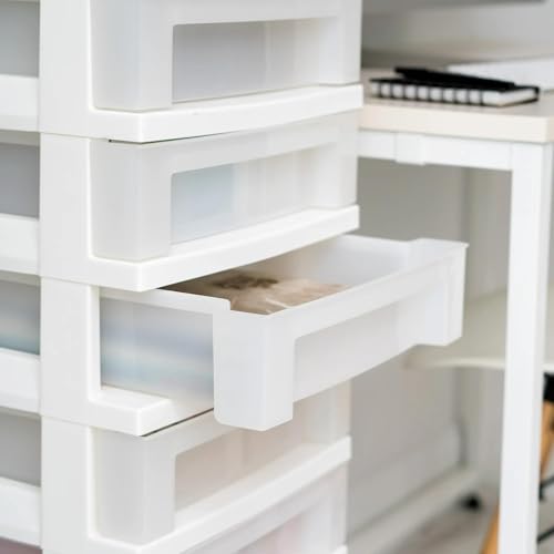 9-Drawer Narrow Plastic Storage Cart with Organizer Top, White - Image 6