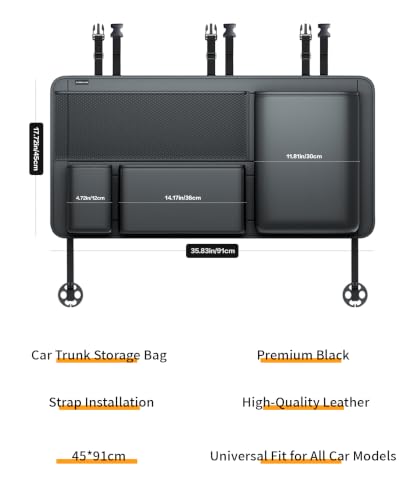 Durable PU Leather Hanging Trunk Organizer for SUV, 36in Black - Image 7