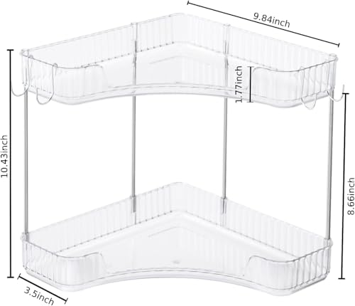 2-Tier Corner Bathroom Organizer Countertop with Hooks - Image 3