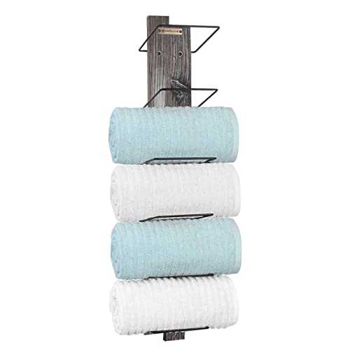 J JACKCUBE DESIGN Wall Mount Rustic Wood and Metal Towel Rack 6 - Image 2