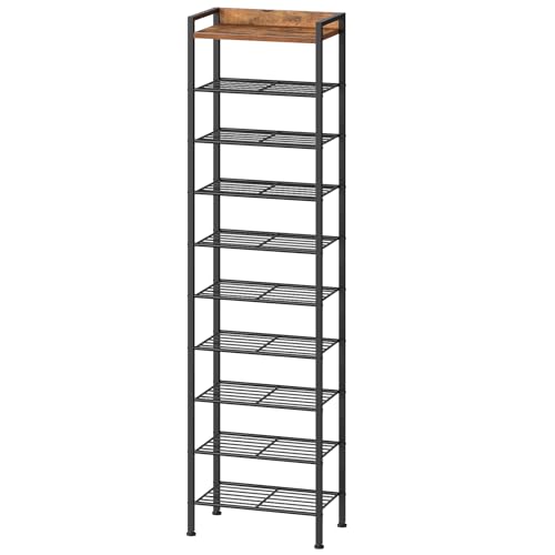 HOOBRO 10 Tier Shoe Rack Organizer with Wooden Top, Narrow Shoe - Image 2