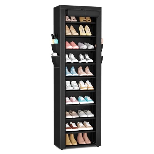 VTRIN Shoe Rack with Cover Organizer 10 Tier Vertical Shoe Stand - Image 2