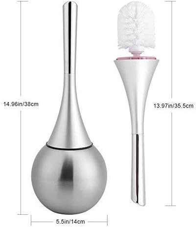 Toilet Bowl Brush and Holder, Creative Toilet Brush Set with Stainless Steel Base (Silver)