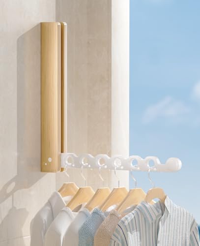 Natural Wood Folding Clothes Hanger Rack for Laundry Room - Image 2