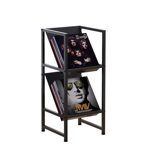 2-Tier Black Metal Vinyl Record Storage Holder for Collection - Image 2