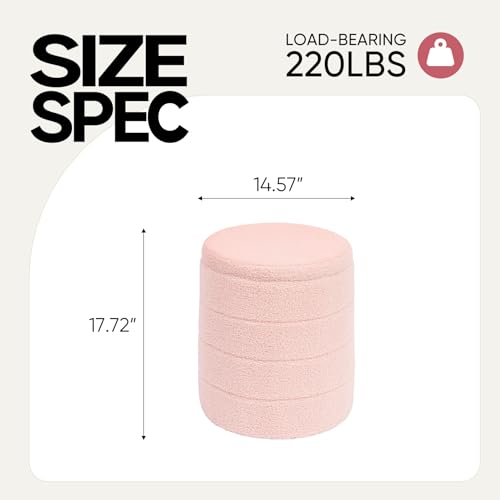 14.5" Round Storage Ottoman, Boucle Sherpa Ottoman with Tray - Image 2