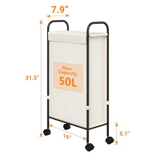 Slim Laundry Hamper with Lid & Wheels, 50L Rolling Laundry Basket - Image 4