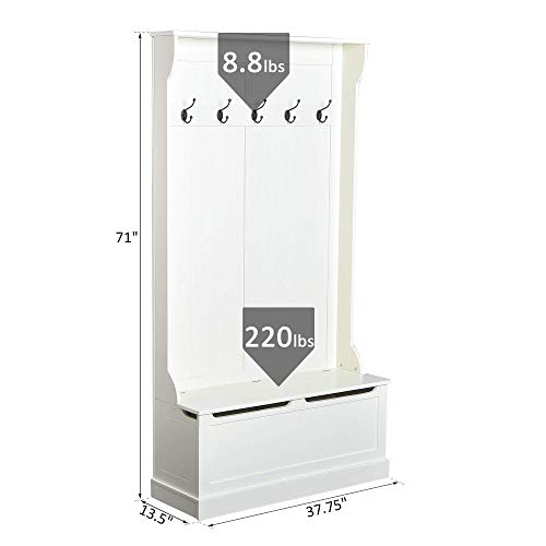 HOMCOM Hall Tree with Shoe Storage, Entryway Coat Rack with Bench - Image 4