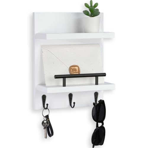 Key Holder Wall Mount, Mail Shelf Decor with 3 Key Hooks - Image 2