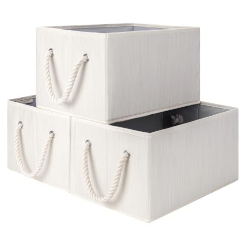 StorageWorks Fabric Storage Bins with Rope Handles, Ivory White - Image 2