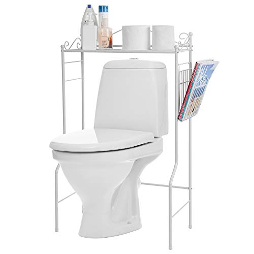 MyGift Over Toilet Storage Shelf with Magazine Basket, White - Image 2