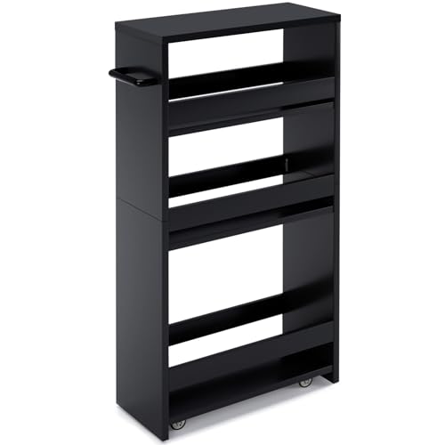 Slim Rolling Storage Cart, Wood Utility Kitchen Bathroom - Image 2