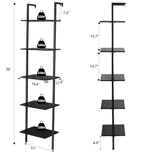 Ladder Shelf, 5-Tier Wood Wall Mounted Ladder Bookshelf - Image 4