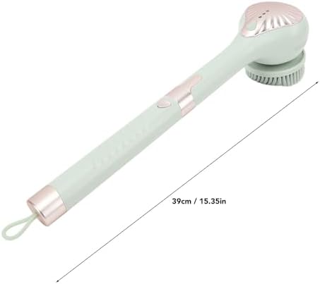 Rechargeable Electric Back Scrubber Body Brush with 3 Gears Multifunctional Shower Bathing Tool, Detachable Long Handle & 6 Brush Heads for Complete Shower Use - Light Green