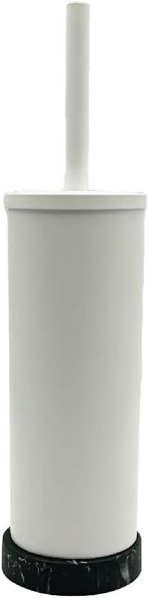 Toilet Bowl Cleaning Brush and Holder with Lid, Marble Base, 304 Stainless-Steel, Fingerprint-Proof, Rust Resistant, Heavy-Weight Base (1 Pack, White W/Black Marble)