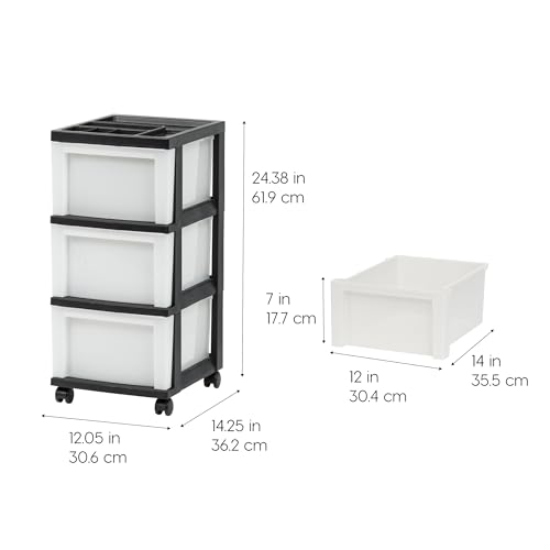 IRIS USA 3-Drawer Rolling Storage Cart, Black/Pearl - Image 3