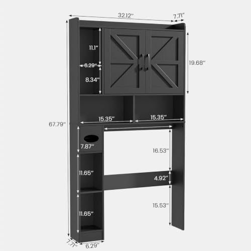 Vabches Over The Toilet Storage Cabinet with 2 Barn Doors, Black - Image 3