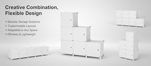 6Cube Storage Organizer Modular Stackable with Doors White - Image 6