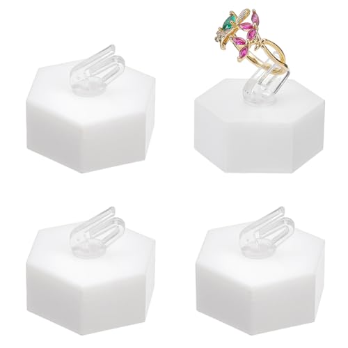 AHANDMAKER 4 Pcs Acrylic Ring Holder Stand Hexagon Ring Display - Image 2