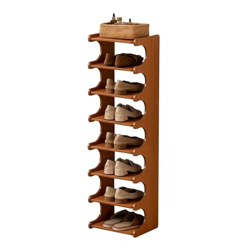 8 Tier Narrow Vertical Wood Shoe Rack, Sturdy Multi-Layer Wood - Image 2