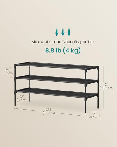 SONGMICS 3-Tier Shoe Rack, Space-Saving, Shoe Storage Organizer - Image 4