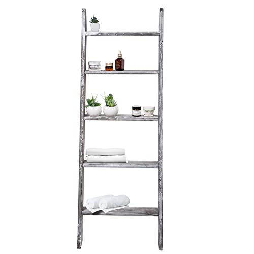 Rustic 5-Tier Wall-Leaning Wood Loadder Towel Racks - Image 5