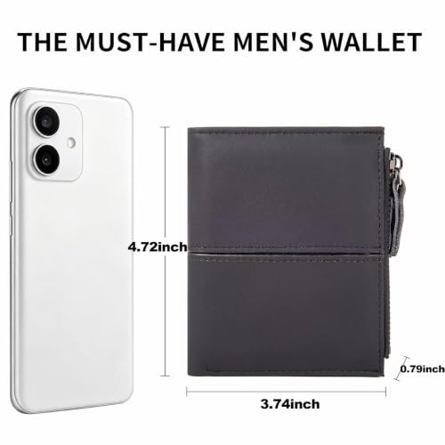 Men's wallet RFID blocking zipper coin purse genuine leather - Image 7