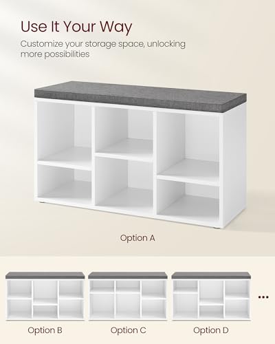 VASAGLE Shoe Bench with Cushion, 6 Compartments - Image 6