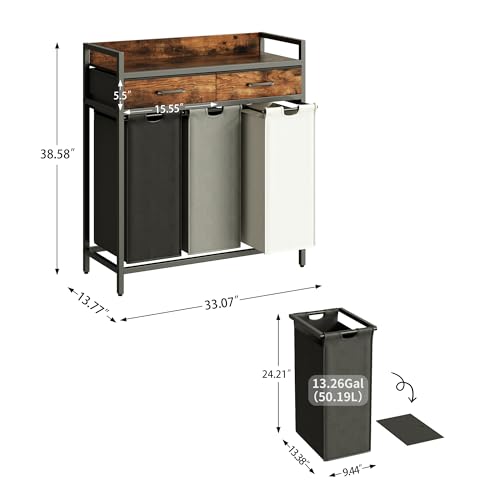 Herture Laundry Sorter 3 Section Laundry Hamper with Shelf - Image 3