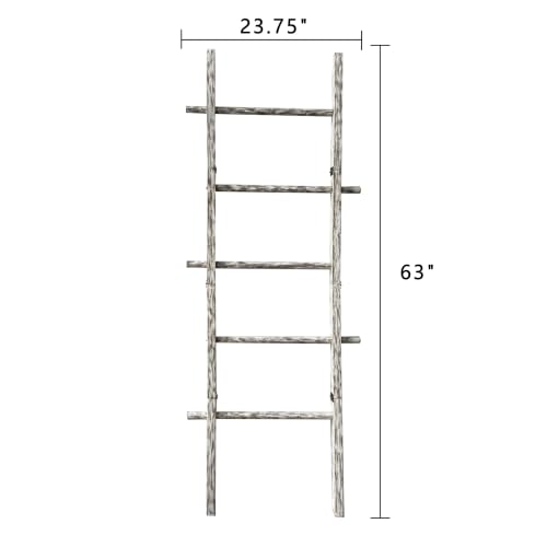 Solid Wood Blanket Ladder, 5-Tier Towel Rack with Hooks - Image 3