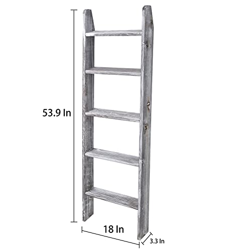 Rustic 5-Tier Wall-Leaning Wood Loadder Towel Racks - Image 4