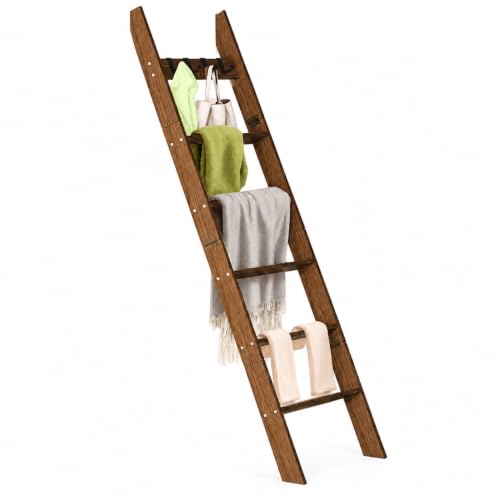 6-Tier Blanket Ladder for Living Room 5.6FT Pine Wood - Image 2