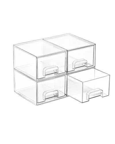 Vtopmart 4 Pack Small Clear Stackable Storage Drawer | Pull Out Organi - Image 2