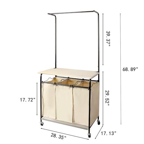 MYOYAY 3 Section Laundry Sorter with Garment Hanging Bar - Image 4
