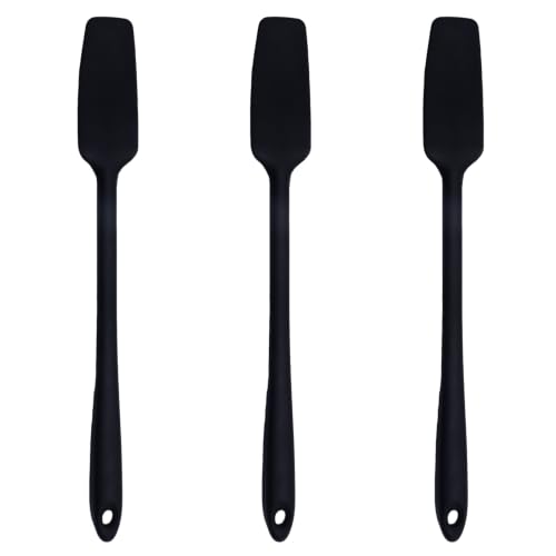 3 Pack Silicone Jar Spatulas, Long Handle, Black - Image 3