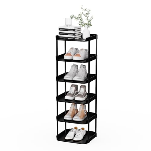 6 Tier Vertical Narrow Shoe Rack, Stackable Tall Skinny Shoerack - Image 2