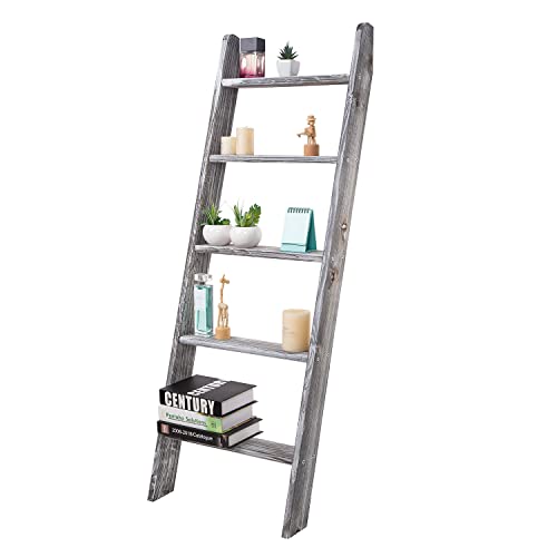 Rustic 5-Tier Wall-Leaning Wood Loadder Towel Racks - Image 2