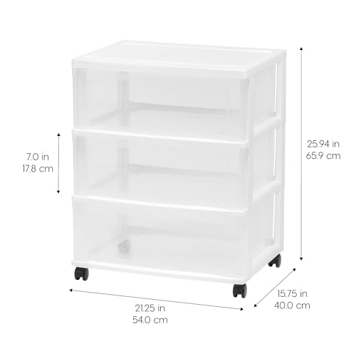 IRIS USA 3-Drawer Wide Storage Cart with Wheels, Organizer, White - Image 4