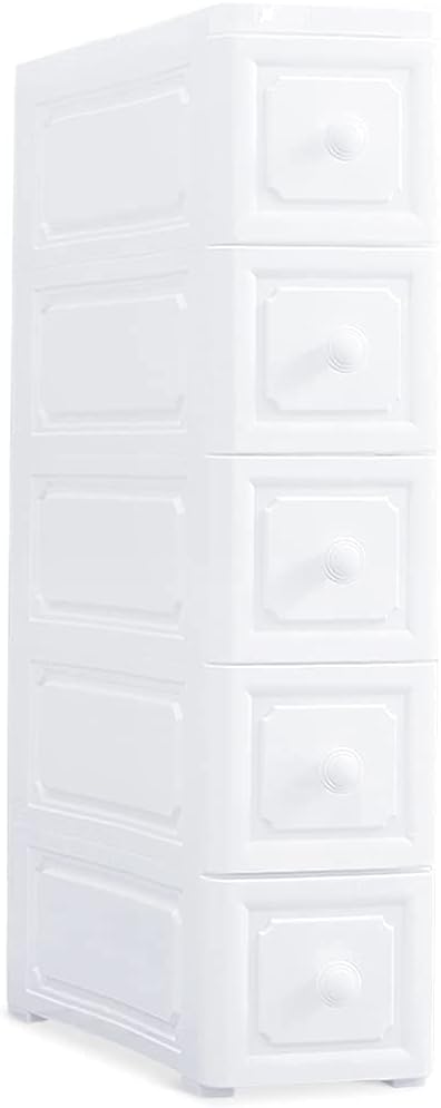 Conworld Super Light Weight Slim Plastic Bathroom Storage, Self-Assembling Organizer 5 Tier Cart with 4 Wheels (Product Comes with Installation Instructions and Video)
