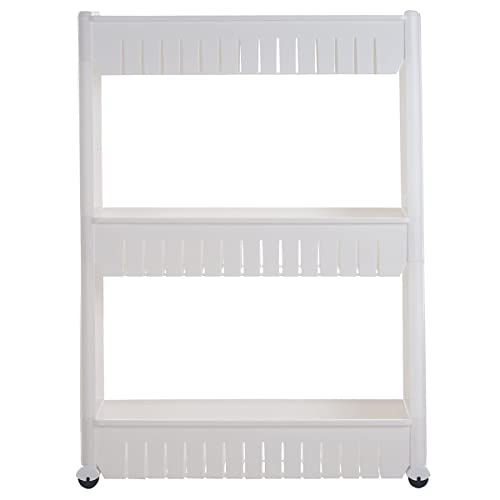 Lavish Home 3 Tier Shelf Rolling Cart, White, 19.5” x 5” x 28” - Image 2