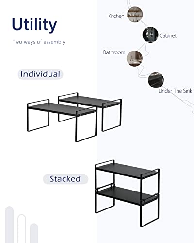 Nxconsu Stackable Cabinet Shelf Organizer 2 Pack, Wide Black - Image 6