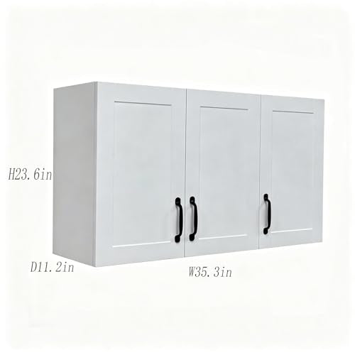 White Wall Cabinet, 3-Door, 35.3" D x 11.2" W x 23.6" H - Image 4