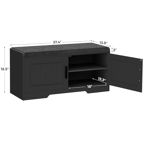 Shoe Storage Bench, 2 Doors & Thickened Padded Seat Cushion - Image 3