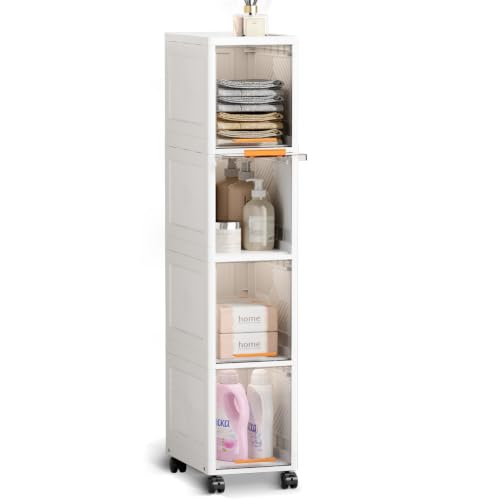 TEAMIX 4 Tier Slim Rolling Bathroom Storage Cabinet - Image 2