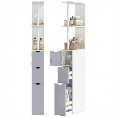 HOMCOM 54" Tall Bathroom Storage Cabinet, Freestanding - Image 2