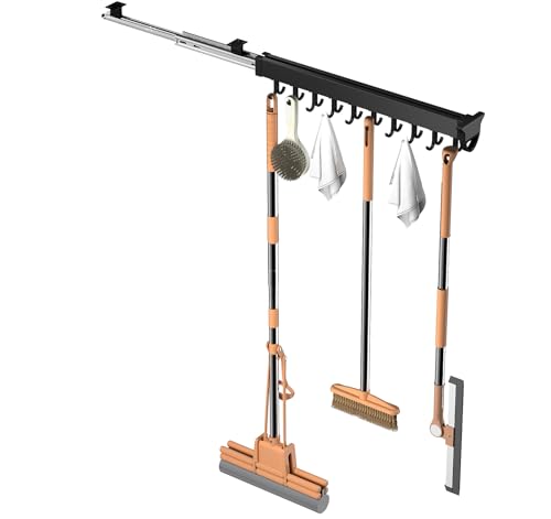 Pull-out Mop and Broom Holder with 20 Sliding Hooks - Image 2